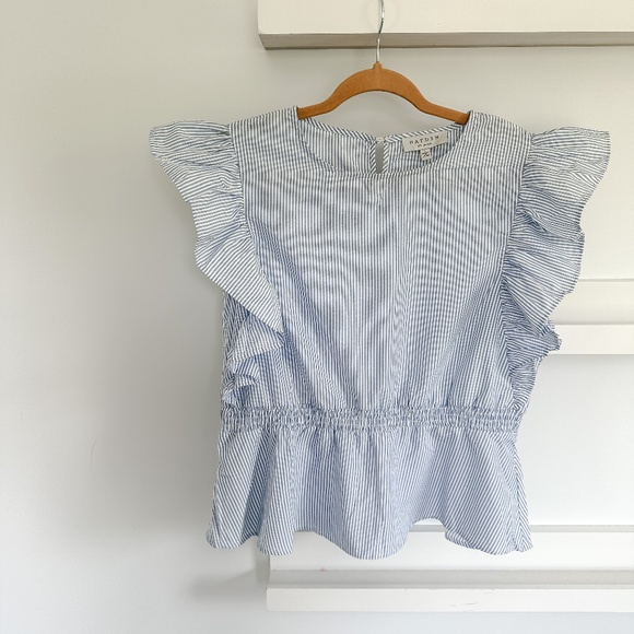 Hayden Tops - Hayden Los Angeles Blue & White Stripe Flutter Sleeve Tank Top